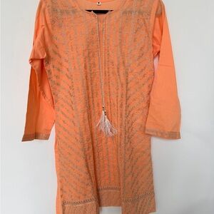 Orange Embroidered Kurta